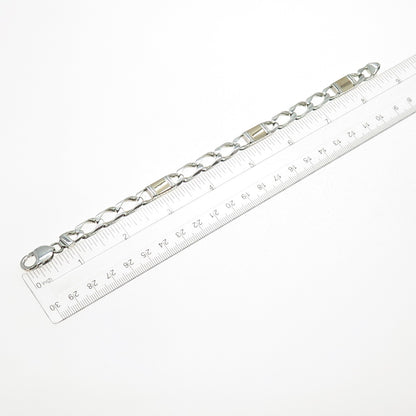 925 Sterling Silver 14K Gold Vintage Italy Anchor Curb Link Bracelet 8.25"