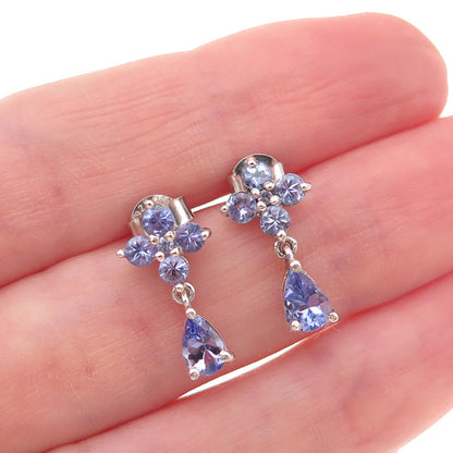 Chuck Clemency 925 Sterling Silver Real Round & Pear-Cut Tanzanite Earrings
