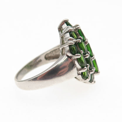 925 Sterling Silver Vintage Real Oval & Round-Cut Chrome Diopside Ring Size 7
