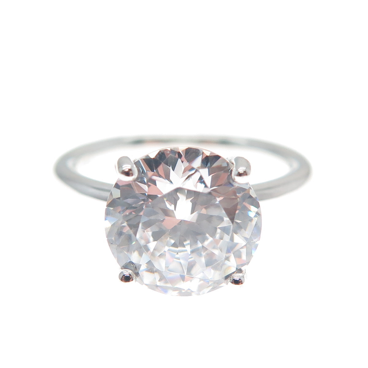 DSMK 925 Sterling Silver Round-Cut Shaped C Z Engagement Ring Size 6.25