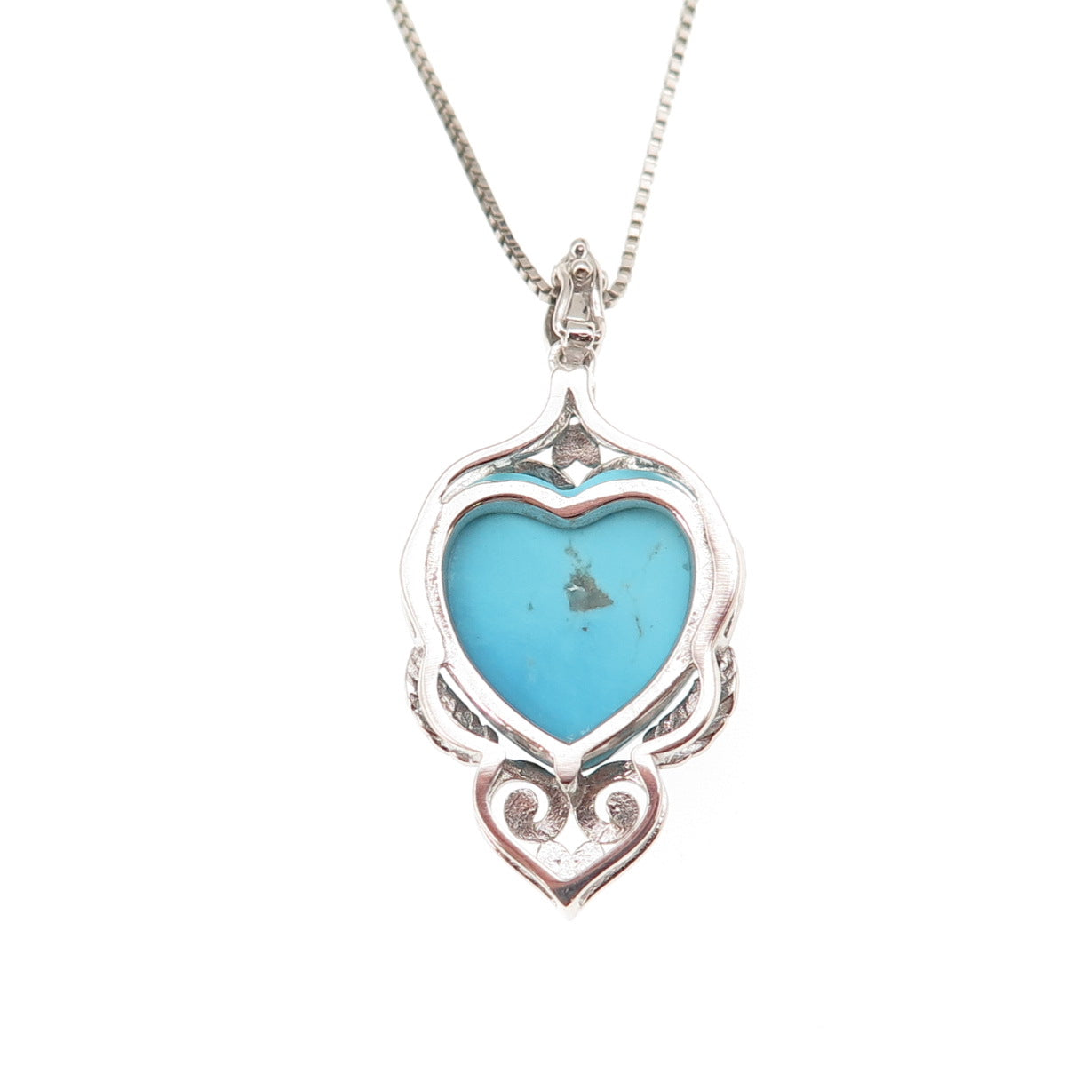 925 Sterling Silver Real Sleeping Beauty Turquoise Heart Chain Necklace 18-20"