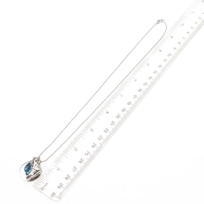 925 Sterling Silver Blue C Z Run Club Charms Beaded Chain Necklace 18"