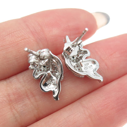 925 Sterling Silver C Z & Pink Enamel Unicorn Stud Earrings