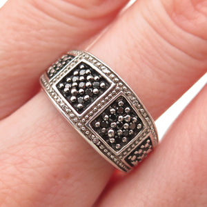 925 Sterling Silver Real Round-Cut Black Diamond Ring Size 7.25