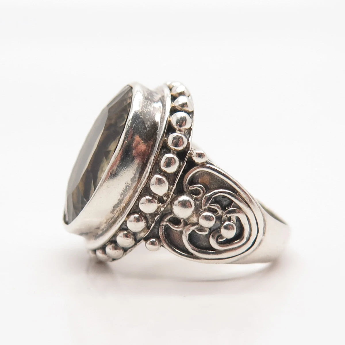 925 Sterling Silver Vintage Real Citrine Gemstone Beaded Ring Size 6