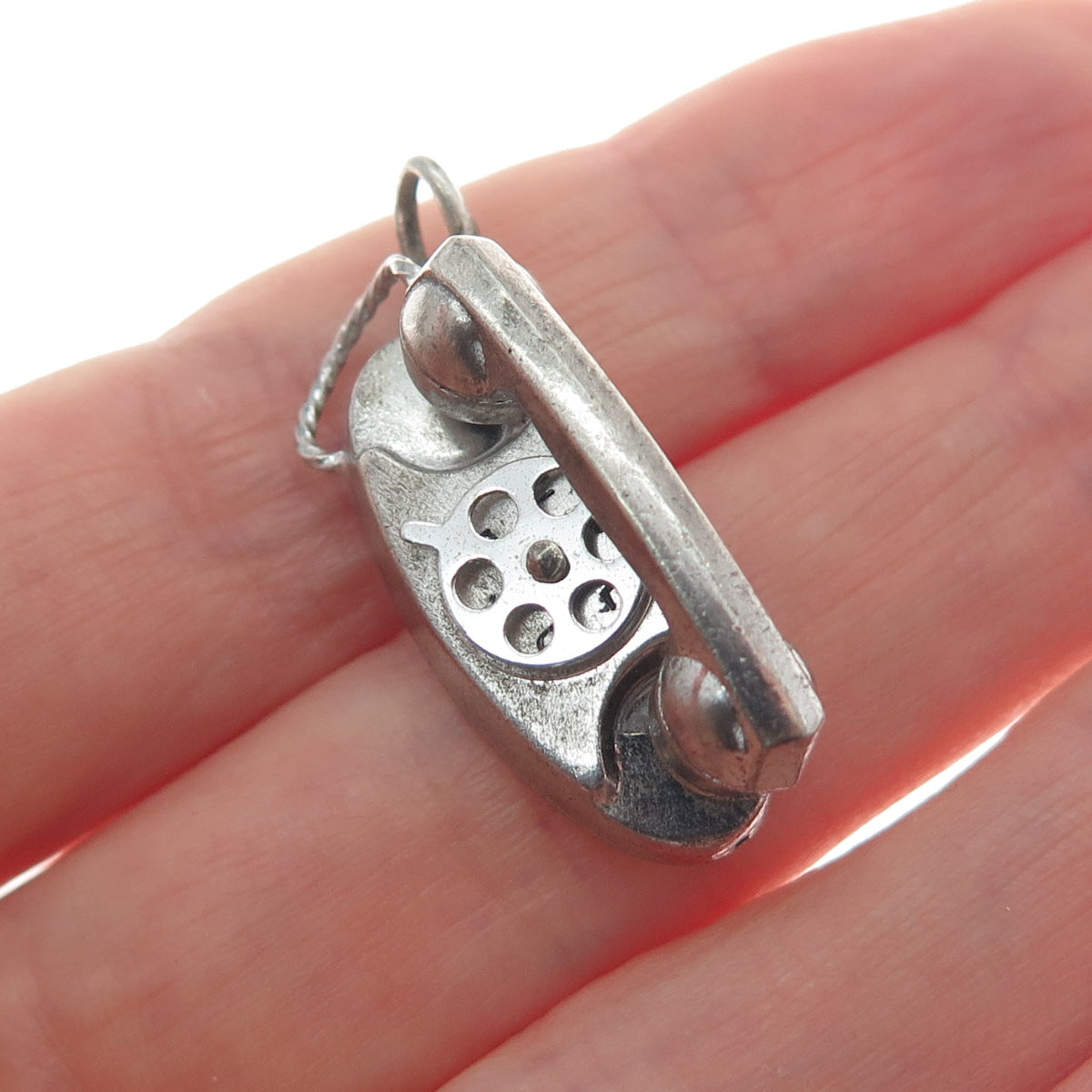 925 Sterling Antique I Love You Retro Rotary Phone Mini Oxidized Charm Pendant