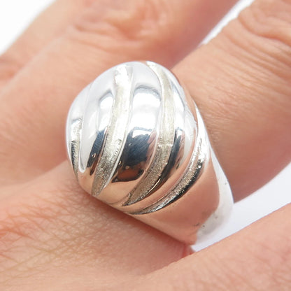 925 Sterling Silver Vintage Ribbed Domed Ring Size 6