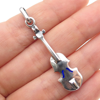 925 Sterling Silver Vintage Italy Enamel Violin Music Instrument Charm Pendant