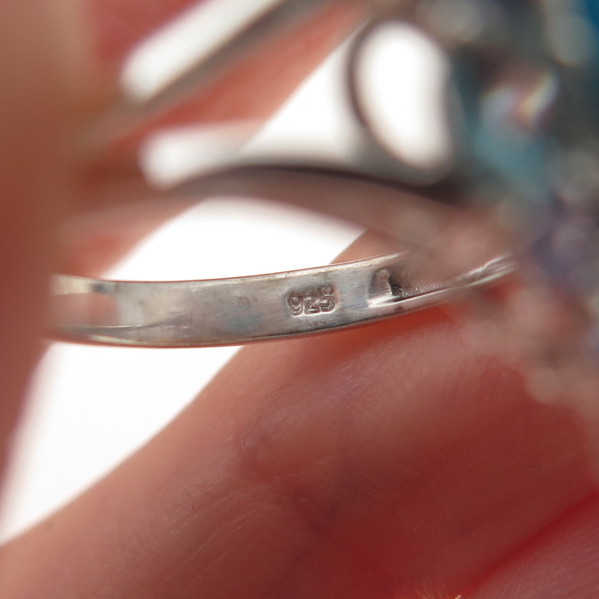Chuck Clemency 925 Sterling Real Turquoise Aquamarine & Tanzanite Ring Size 8.25