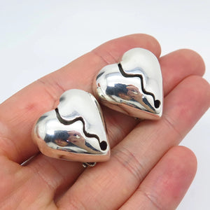 925 Sterling Silver Vintage Mexico Heart Clip On Earrings