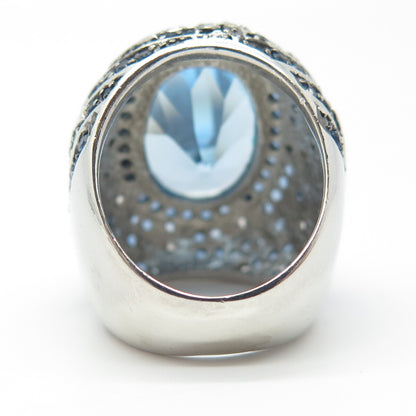 925 Sterling Silver Ocean Blue C Z Wide Ring Size 9.25