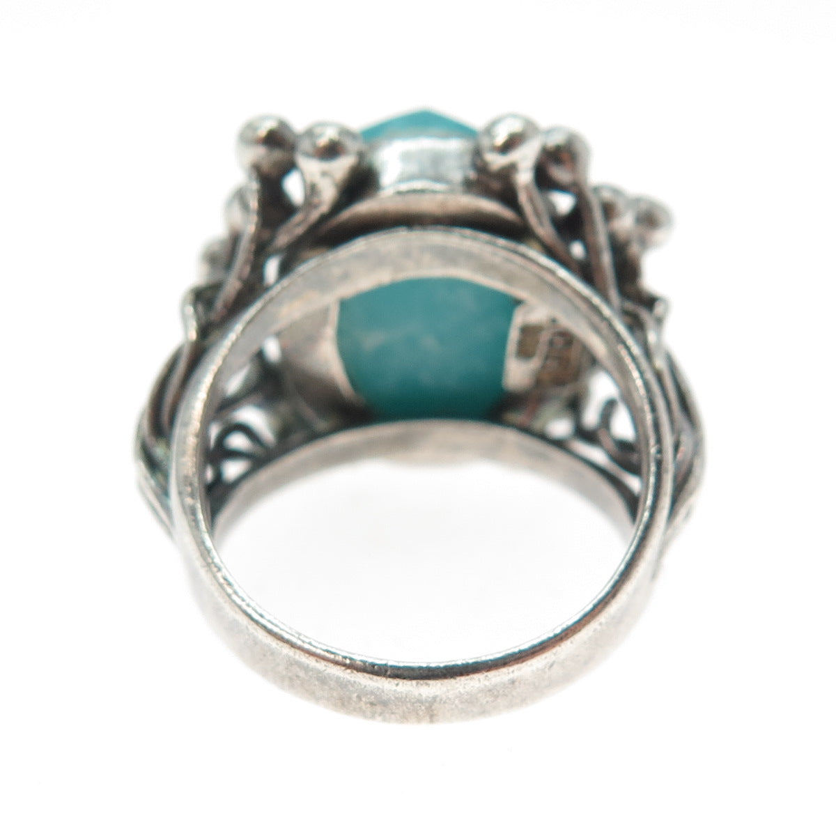 RIDER 950 Silver Vintage Real Amazonite Modernist Oxidized Ring Size 7.5