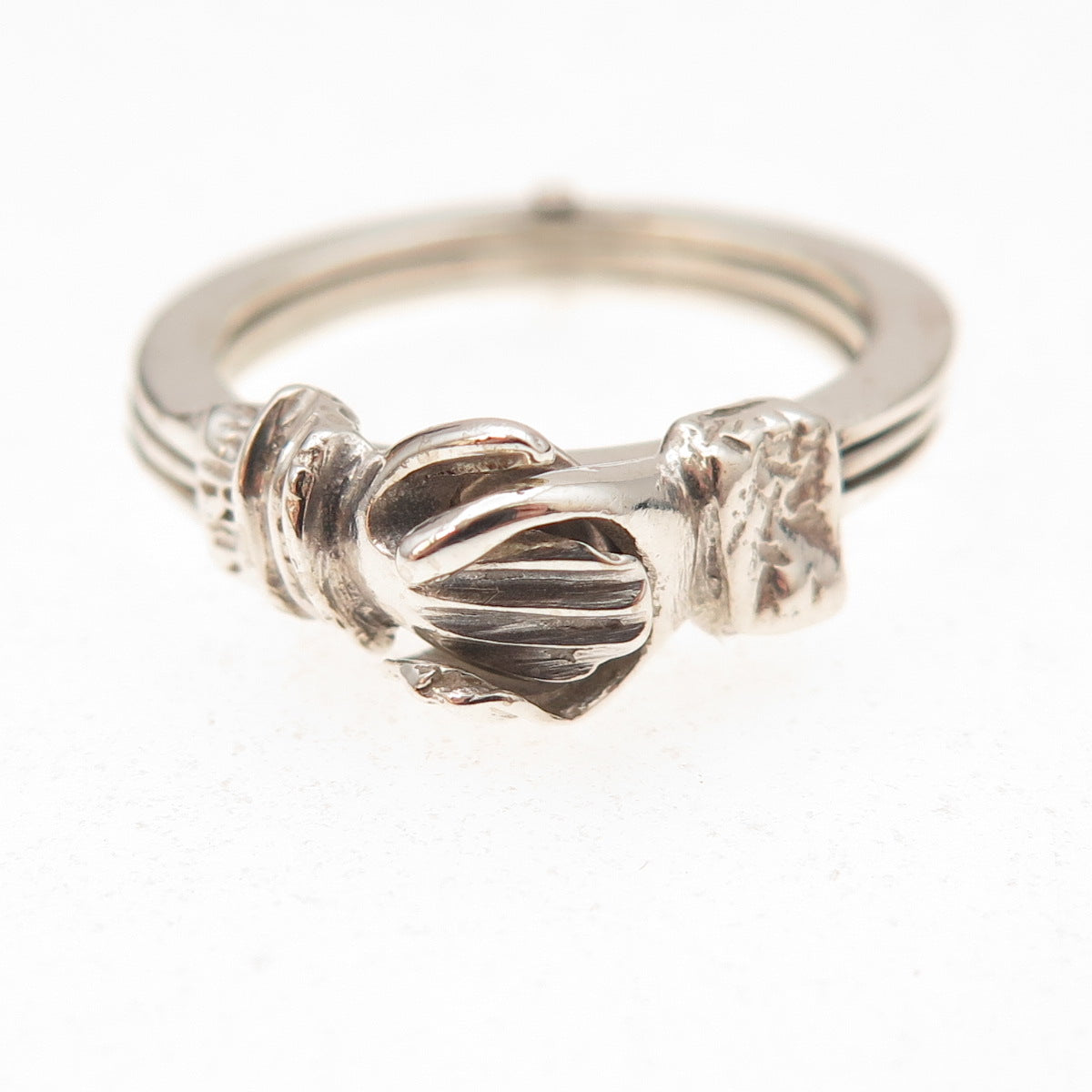 925 Sterling Silver Vintage Mexico Fede Gimmel Friendship Folding Ring Size 6.5