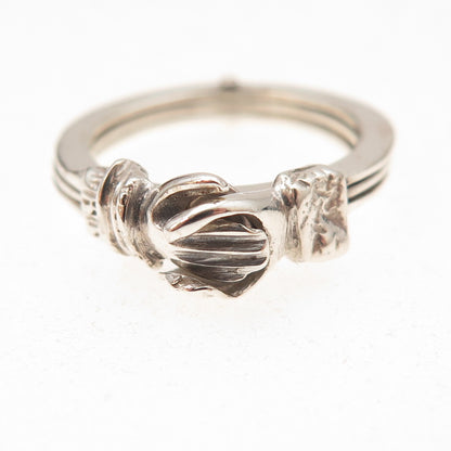 925 Sterling Silver Vintage Mexico Fede Gimmel Friendship Folding Ring Size 6.5