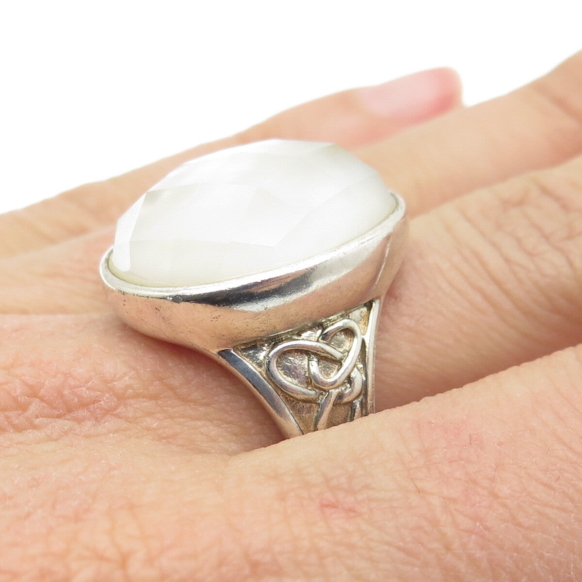 WHITNEY KELLY 925 Sterling Silver Vintage Real MOP Chain Ring Size 10.25