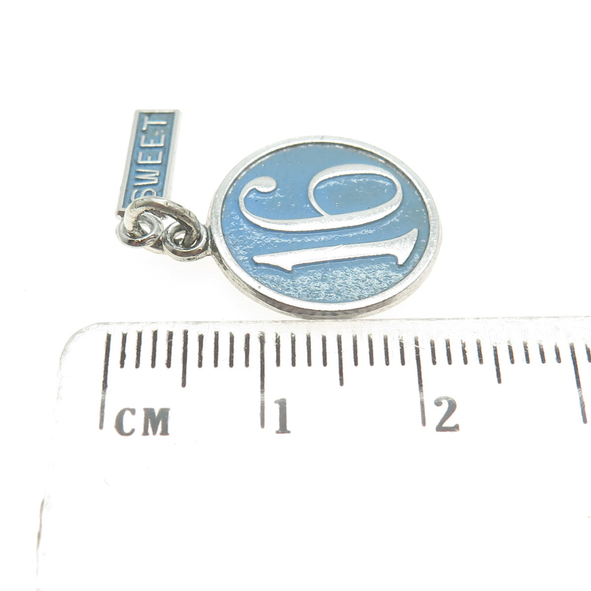 WELLS 925 Sterling Silver Vintage Blue Enamel "Sweet 16" Charm Pendant