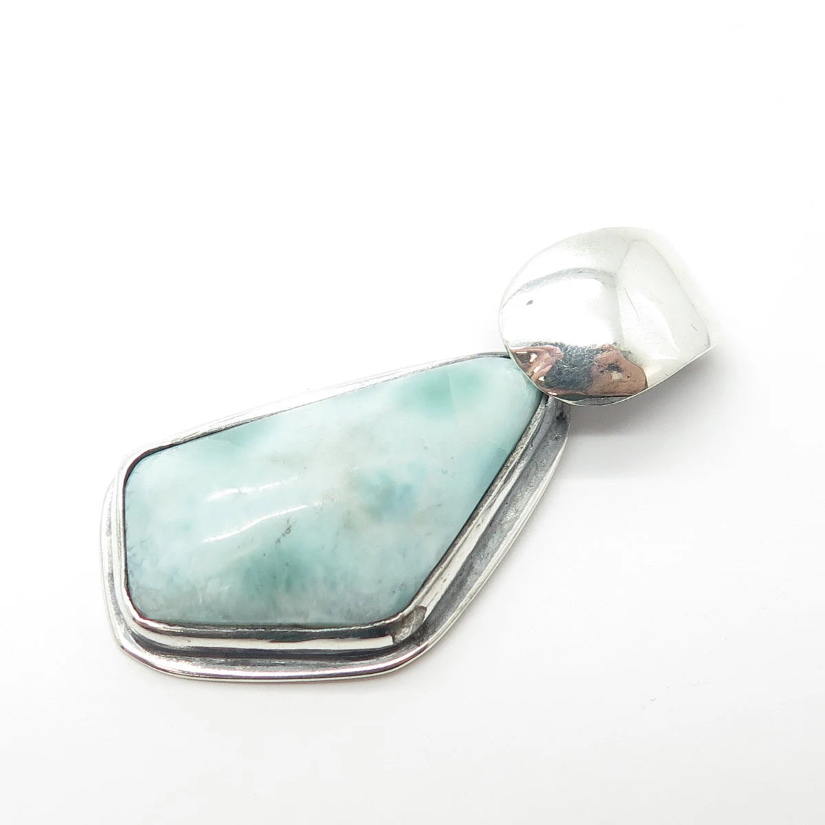 925 Sterling Silver Vintage Real Larimar Gem Amulet Pendant