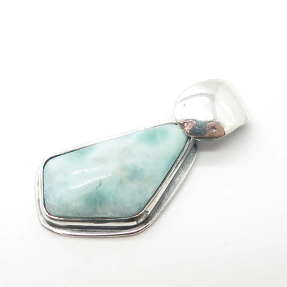925 Sterling Silver Vintage Real Larimar Gem Amulet Pendant