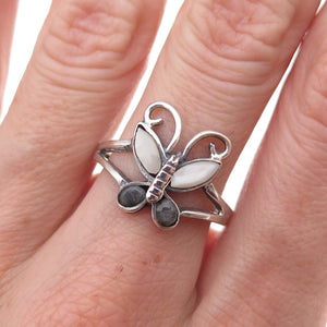 Charles Winston 925 Sterling Silver Vintage Real MOP Butterfly Ring Size 9