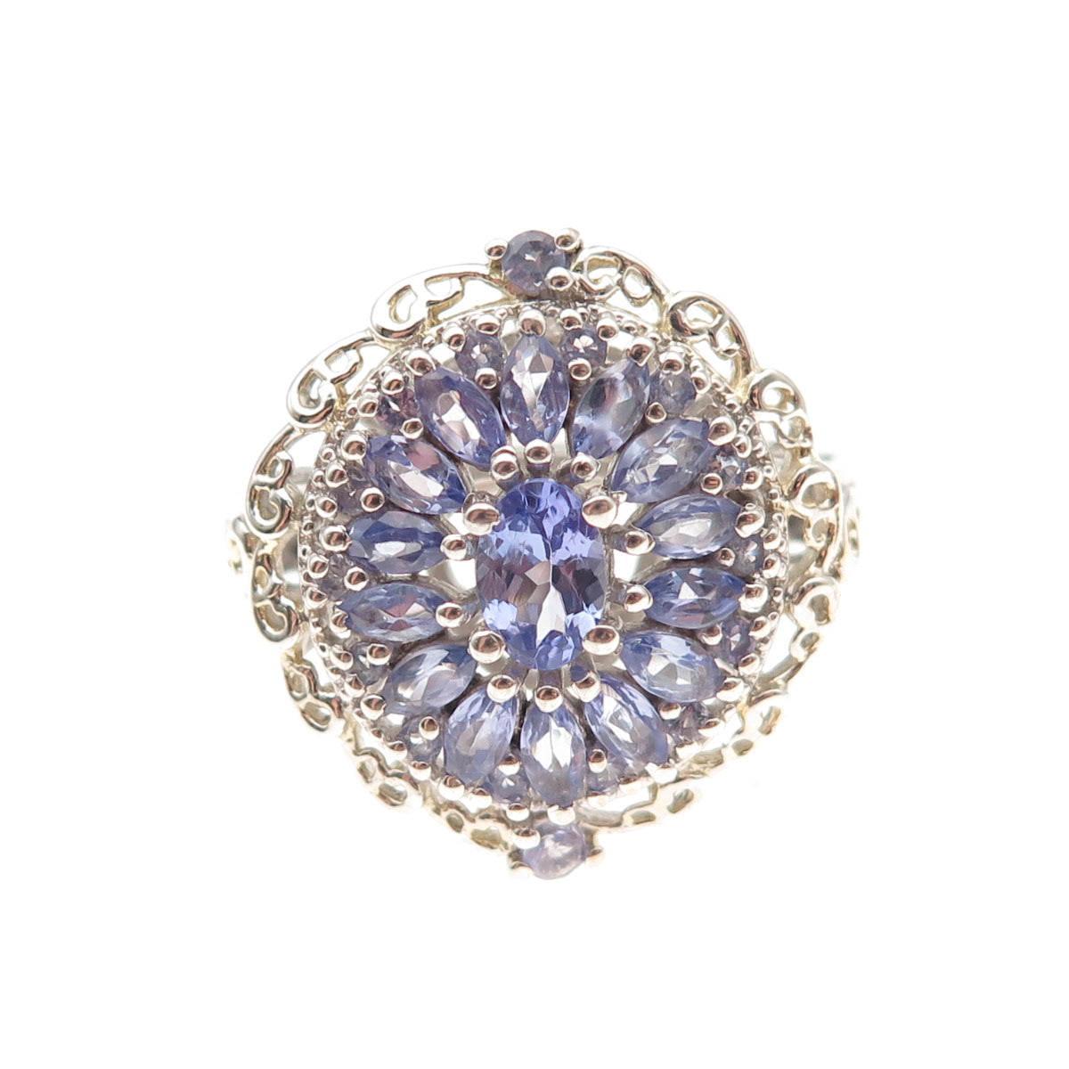 Chuck Clemency 925 Sterling Silver Real Multi-Cut Tanzanite Ring Size 8.25