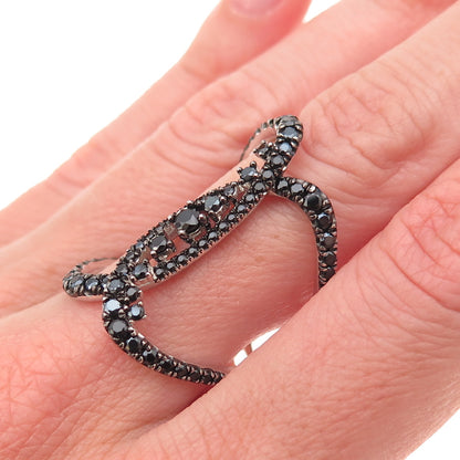 Luxeout 925 Sterling Silver Real Black Spinel Interlocked Ring Size 7.25