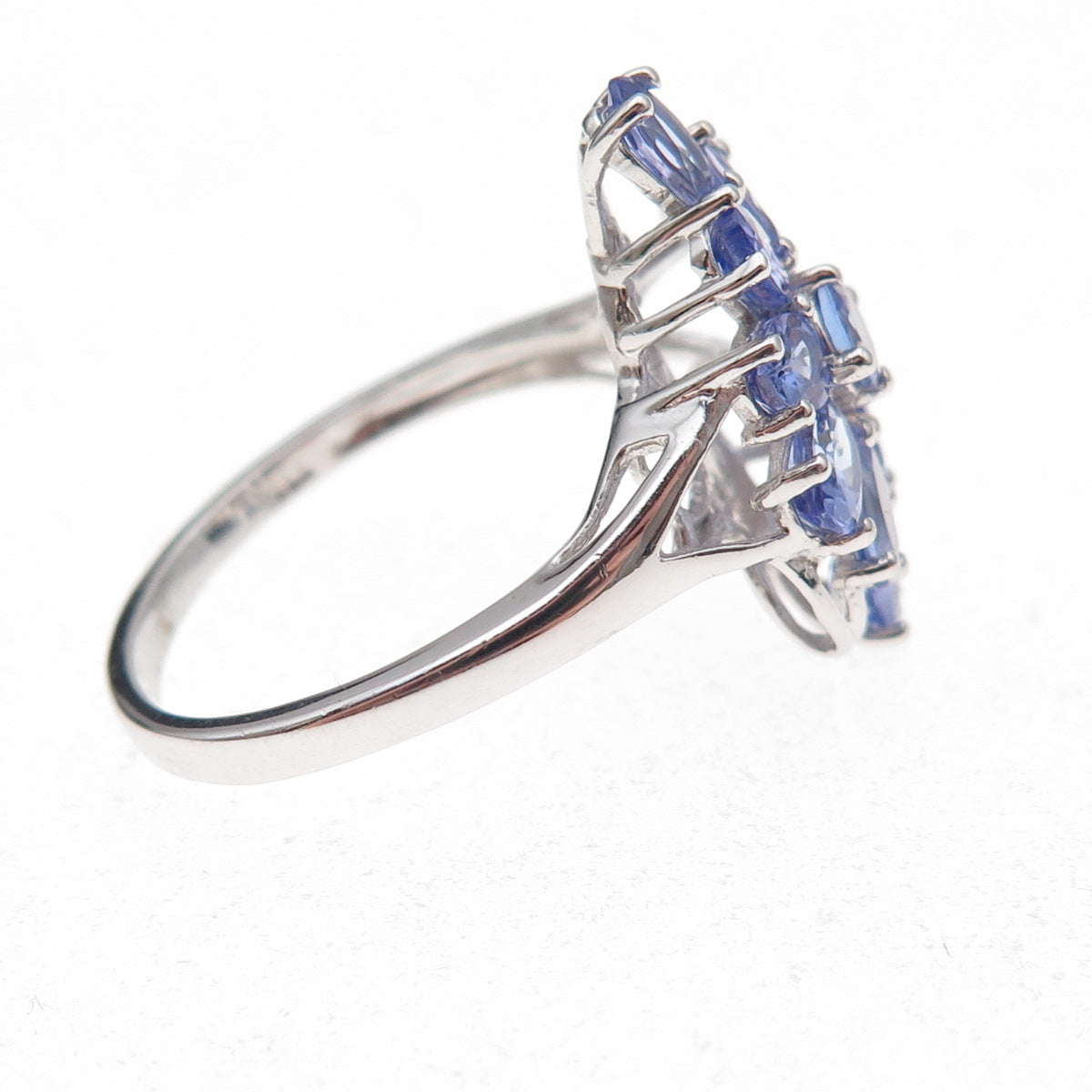 Chuck Clemency 925 Sterling Silver Real Oval & Round-Cut Tanzanite Ring Size 8