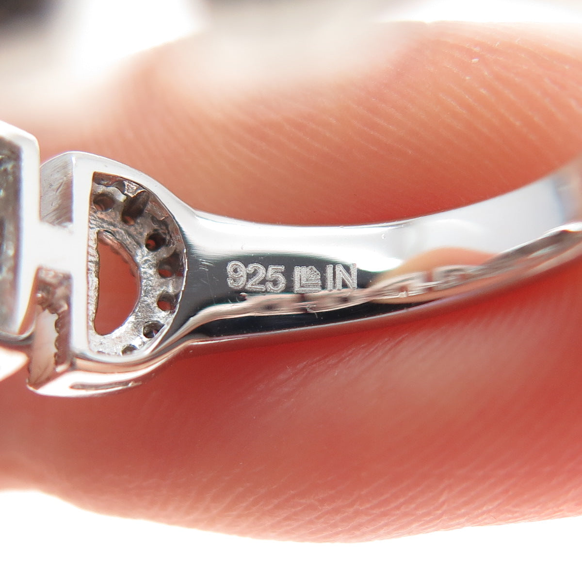 925 Sterling Silver Real Round-Cut Champagne Diamond Anchor Link Ring Size 6.25