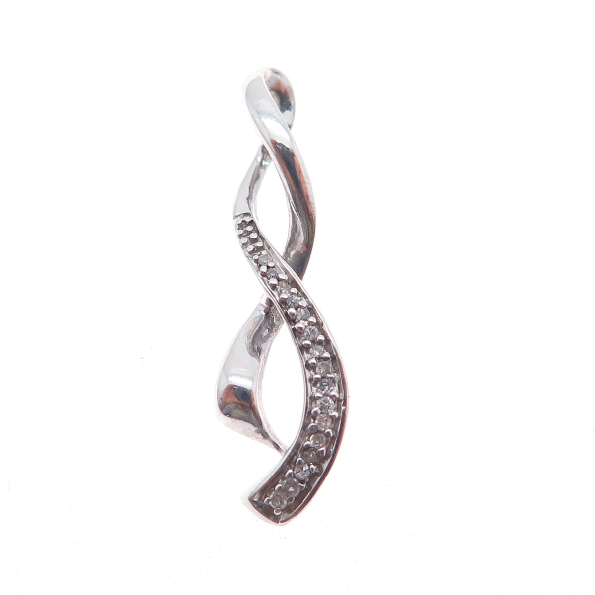 JANE SEYMOUR 925 Sterling Silver Real Diamond Twisted Ribbon Slide Charm Pendant