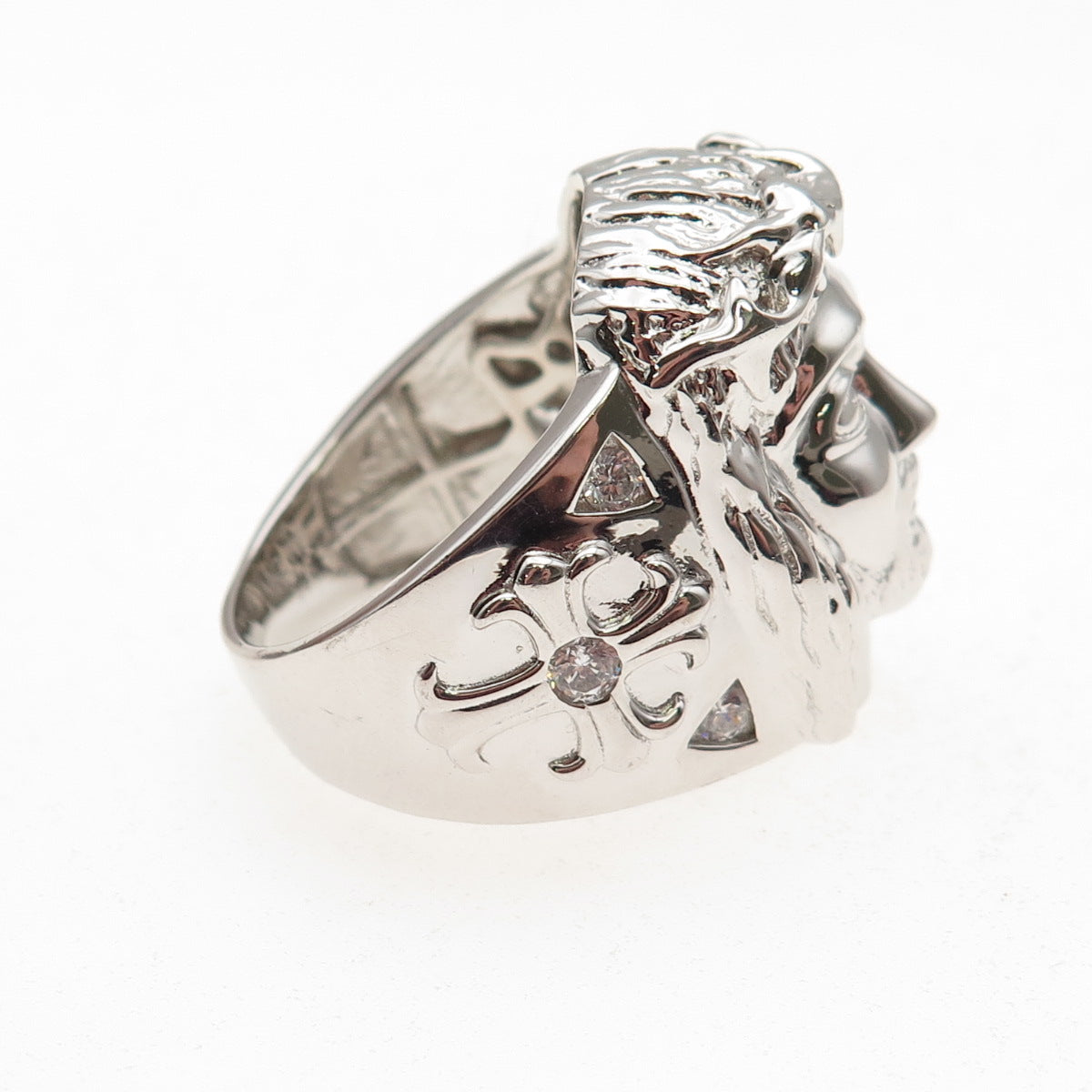 925 Sterling Silver Round-Cut C Z Jesus Statement Ring Size 12.25