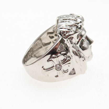 925 Sterling Silver Round-Cut C Z Jesus Statement Ring Size 12.25