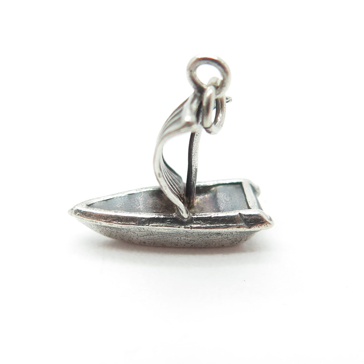 925 Sterling Silver Antique Art Deco Sailboat Oxidized Minimalist Charm Pendant