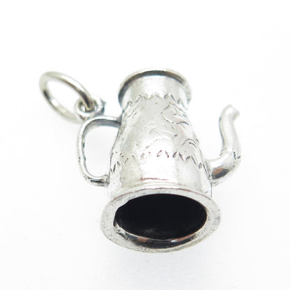 JEWELART 925 Sterling Silver Vintage Coffee Pot 3D Charm Pendant