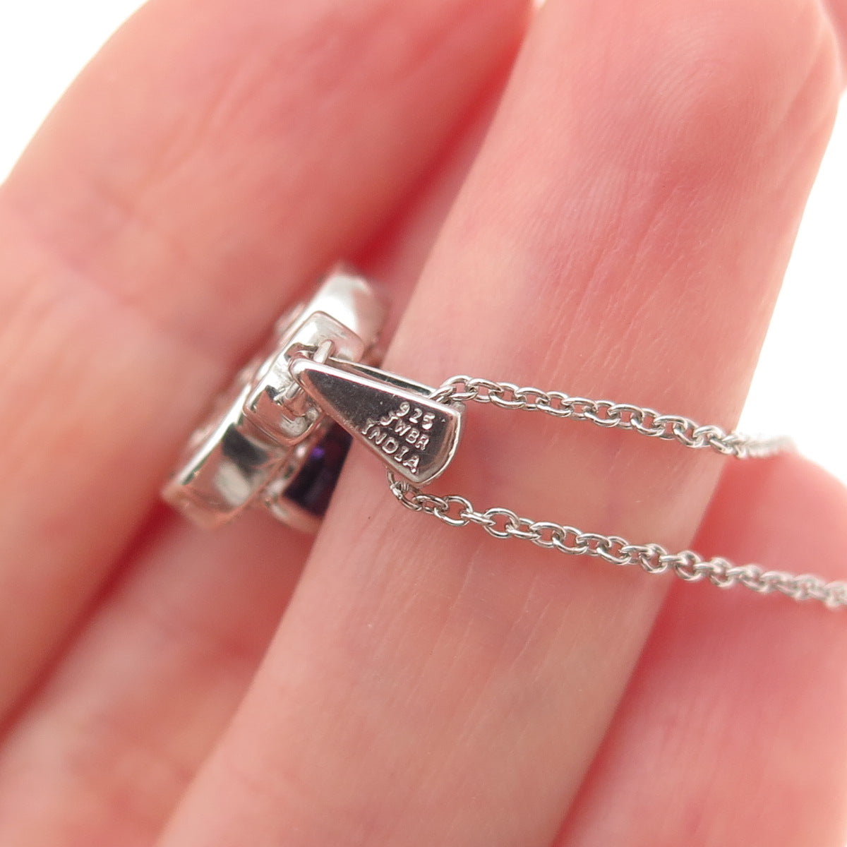 Jane Seymour 925 Sterling Real Diamond & Amethyst Heart Key Chain Necklace 18"