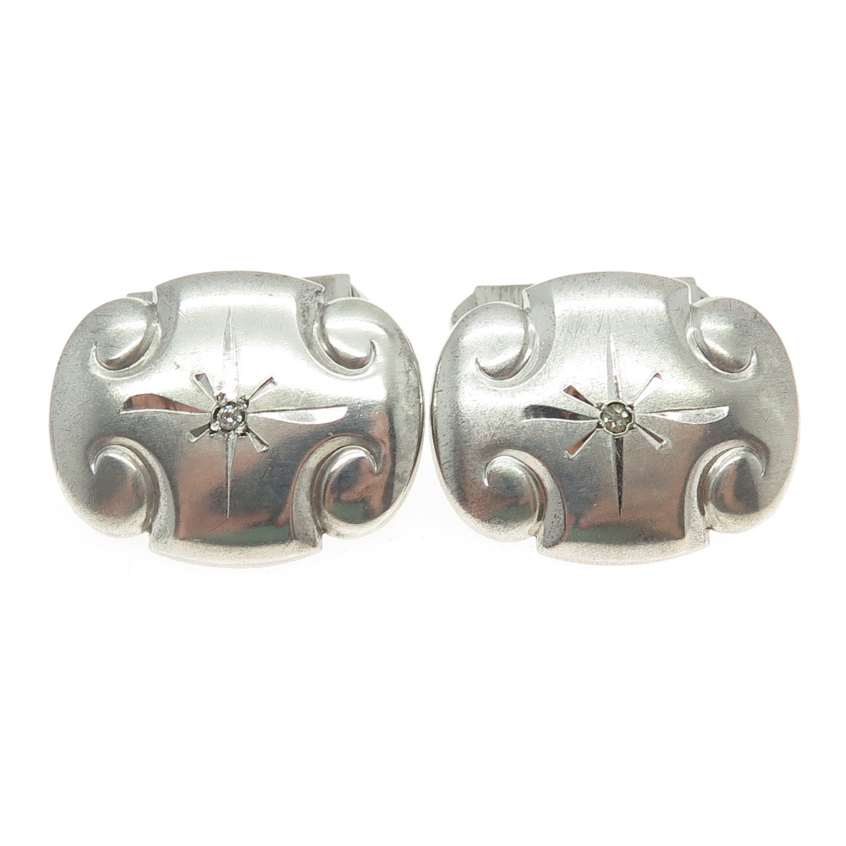 925 Sterling Silver Antique Art Deco Rhinestone Repousse Cufflinks