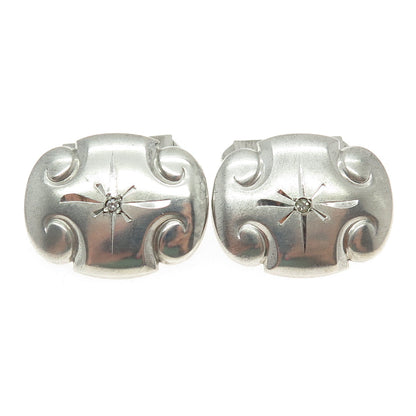 925 Sterling Silver Antique Art Deco Rhinestone Repousse Cufflinks