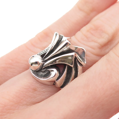 925 Sterling Silver Antique Art Deco Floral Oxidized Ring Size 6