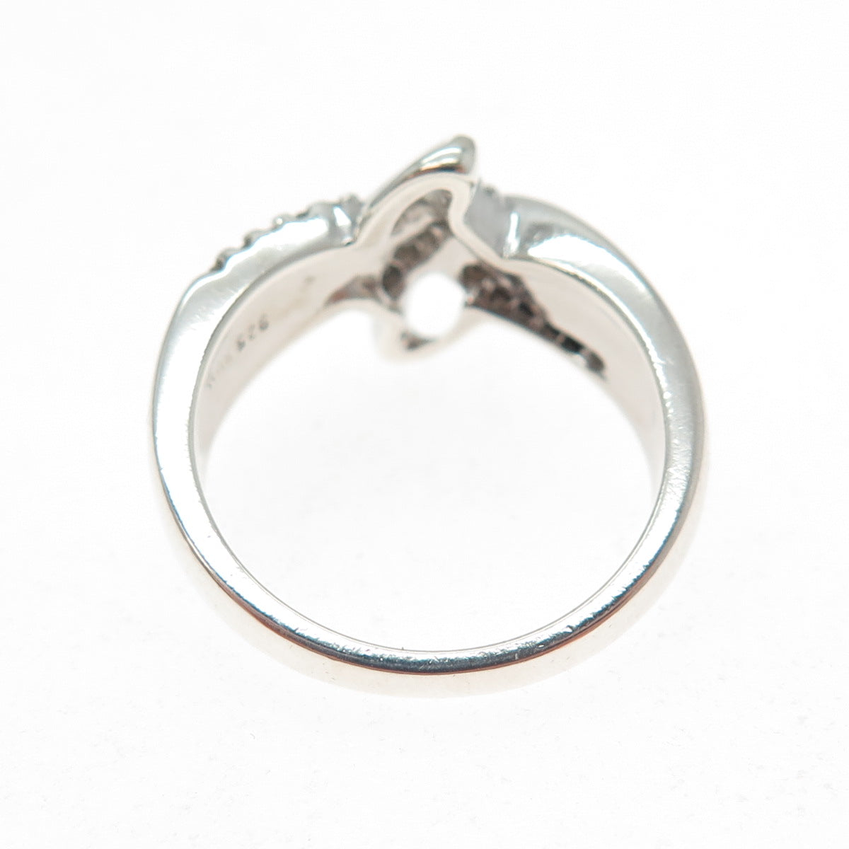 SUN 925 Sterling Silver Real Round-Cut Diamond Bypass Ring Size 7