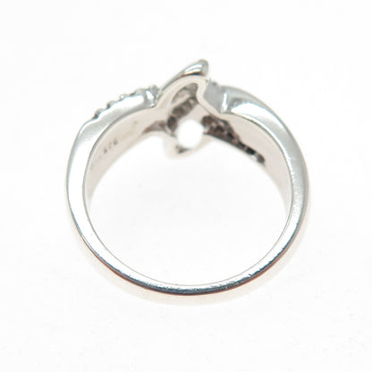 SUN 925 Sterling Silver Real Round-Cut Diamond Bypass Ring Size 7