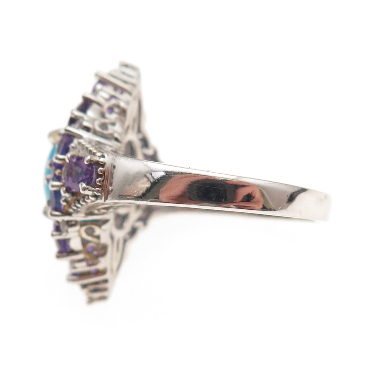 Chuck Clemency 925 Sterling Silver Real Turquoise & Amethyst Ring Size 8.25