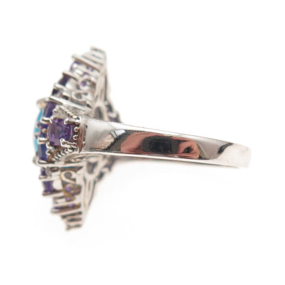 Chuck Clemency 925 Sterling Silver Real Turquoise & Amethyst Ring Size 8.25