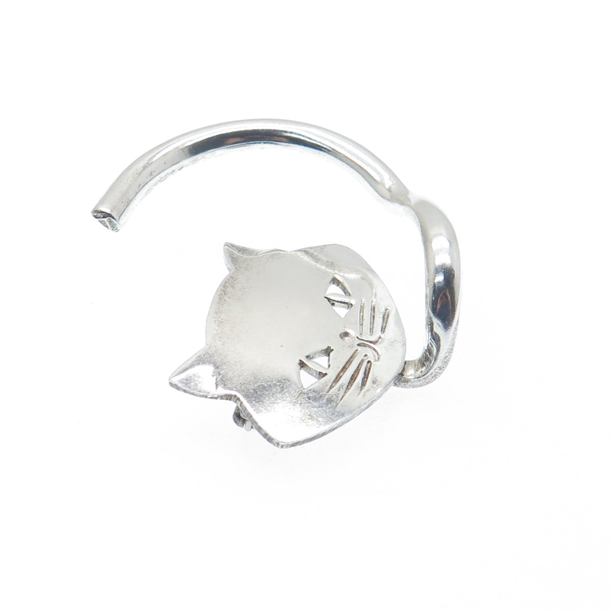925 Sterling Silver Vintage Mexico Modernist Cat Pin Brooch