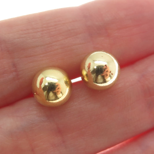 925 Sterling Silver Gold Plated 8mm Ball Stud Earrings