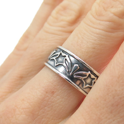 925 Sterling Silver Vintage Mexico Star All Around Oxidized Band Ring Size 10.75