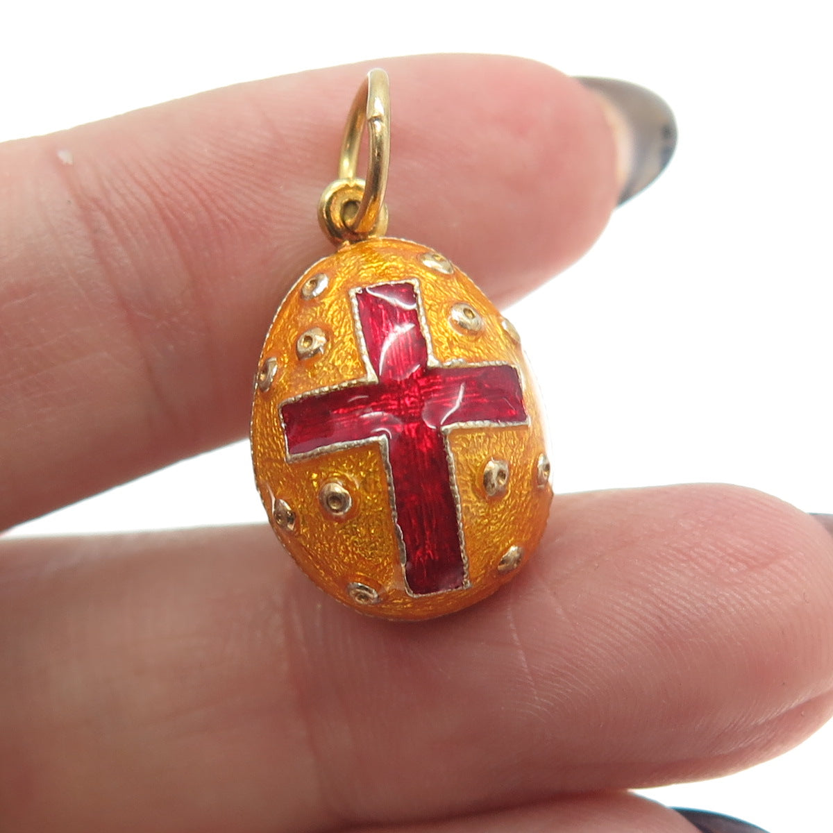 RAFKA Retired 925 Sterling Silver Vermeil Enamel Cross Easter Egg Charm Pendant