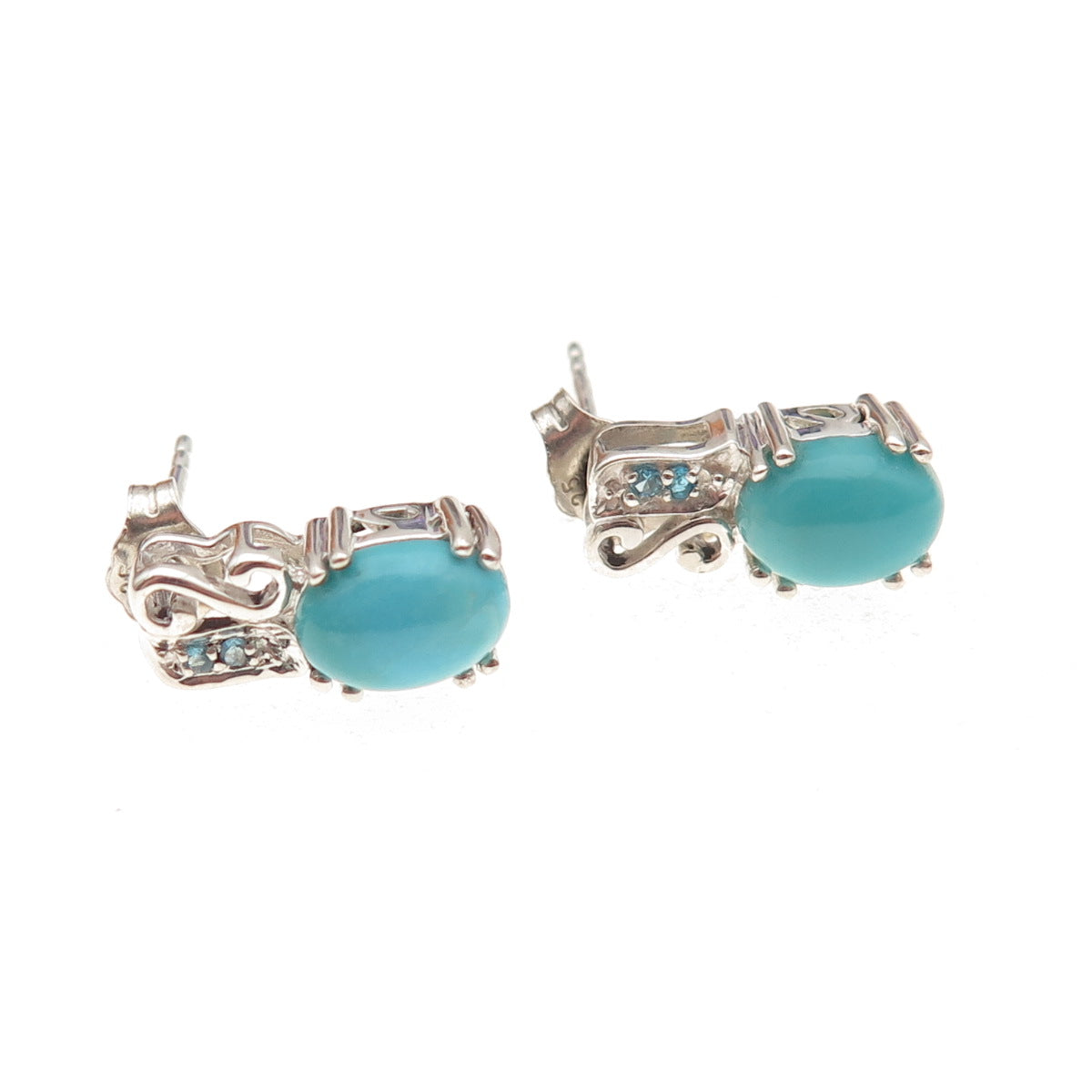 925 Sterling Silver Real Sleeping Beauty Turquoise & Apatite Earrings