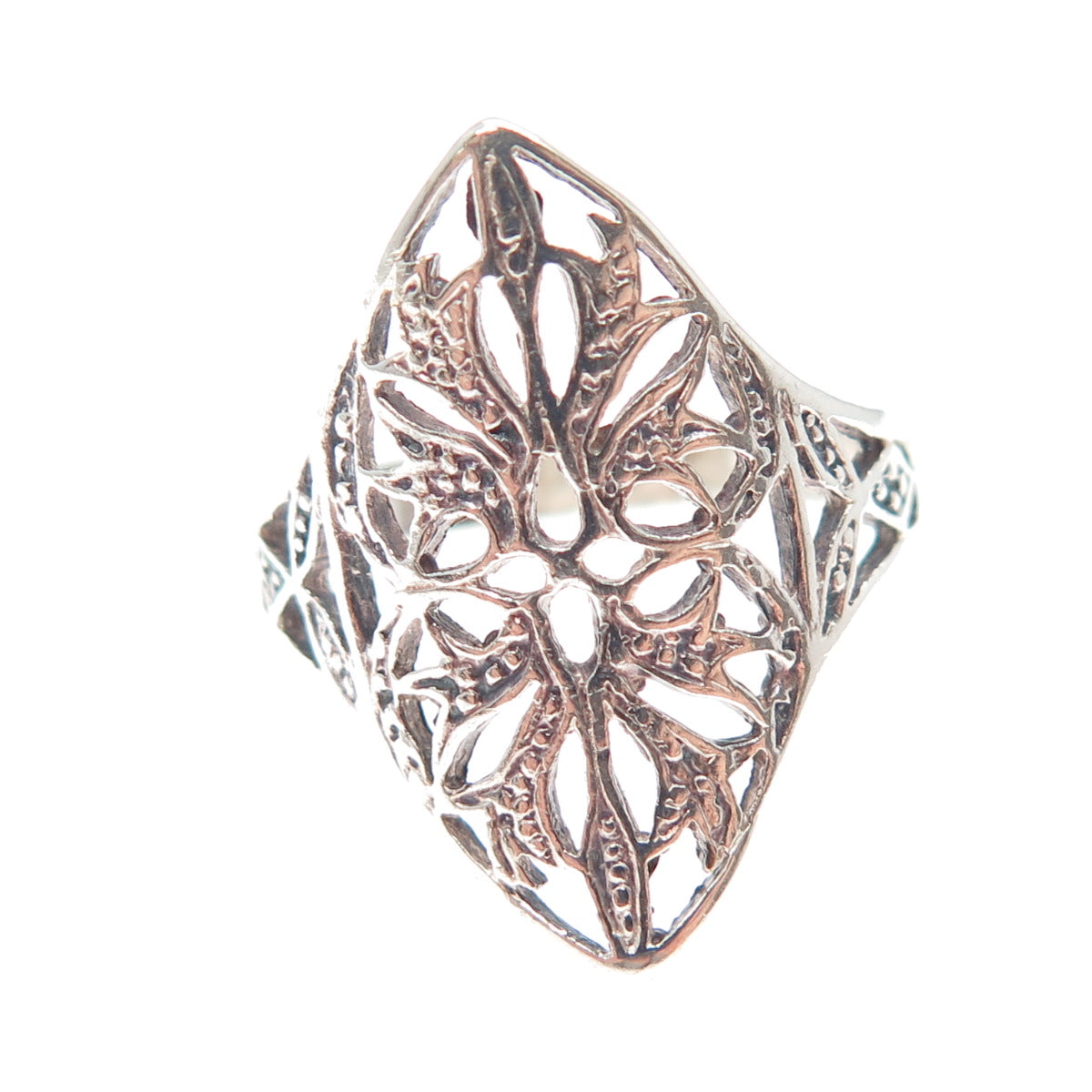 925 Sterling Silver Vintage Flower Oxidized Ring Size 8