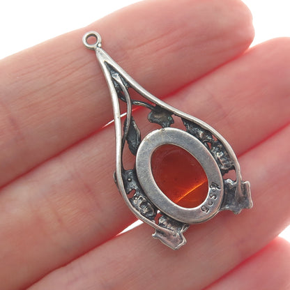 LISA LEE CREATIONS Sterling Silver Vintage Real Amber Floral Oxidized Pendant