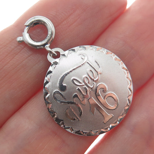 JEWELART 925 Sterling Silver Vintage Sweet 16 Spring Ring Lock Charm Pendant