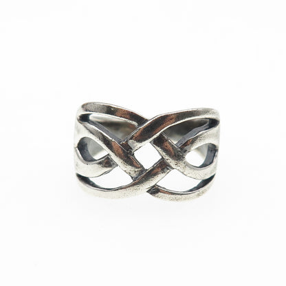 925 Sterling Silver Vintage Celtic Woven Oxidized Ring Size 9