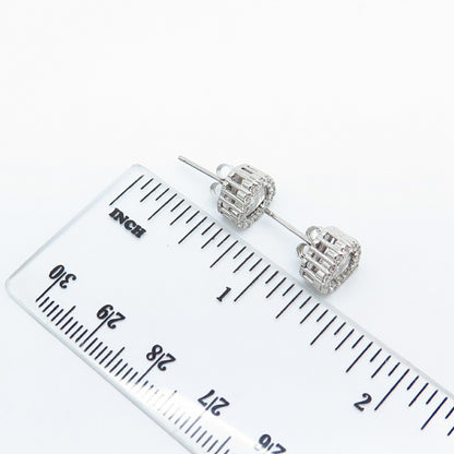 925 Sterling Silver C Z Heart Stud Earrings